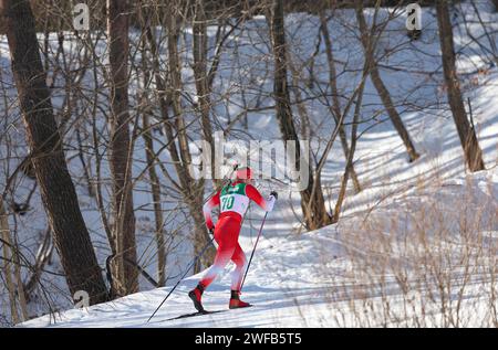 Pyeongchang, South Korea. 30th Jan, 2024. Ilaria Gruber of Switzerland competes during the Women's 7.5km Classic of Cross-Country Skiing event at the Gangwon 2024 Winter Youth Olympic Games in Pyeongchang, South Korea, Jan. 30, 2024. Credit: Hu Huhu/Xinhua/Alamy Live News Stock Photo