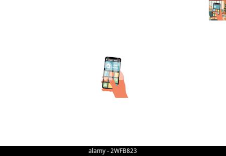 Smart home application on hand holding smartphone Stock Vector