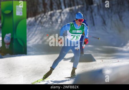 Pyeongchang, South Korea. 30th Jan, 2024. Federico Pozzi of Italy competes during the Men's 7.5km Classic of Cross-Country Skiing event at the Gangwon 2024 Winter Youth Olympic Games in Pyeongchang, South Korea, Jan. 30, 2024. Credit: Hu Huhu/Xinhua/Alamy Live News Stock Photo