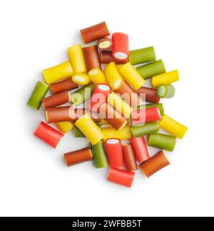 Sweet colorful chewy candy sticks isolated on the white background. Stock Photo