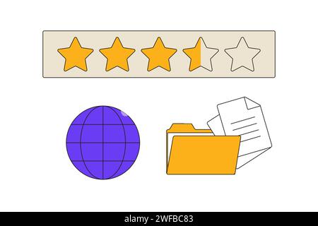star rating, internet, document folder, neobrutalism, y2k interface, retro groovy  vector Stock Vector