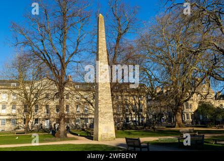 Obelisk built 1738 Prince of Wales monument, city park at Queen Square, Bath, Somerset, England, UK Stock Photo