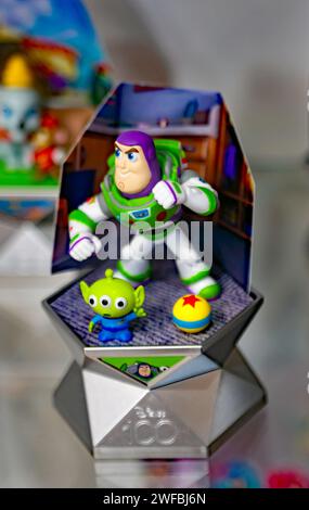 A Buzz Lightyear action figure, from Disney's Toy Story, on display at the 2024 Toy Fair, Olympia, London Stock Photo