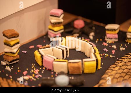 Heart shape made out of liquorice allsorts, a heart of sweets Stock Photo