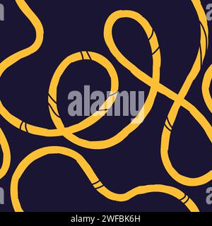Seamless pattern of bright colorful abstract squiggles print, continuous line, scribble spiral and wavy lines. retro 80s. Chaotic ink brush texture. V Stock Vector
