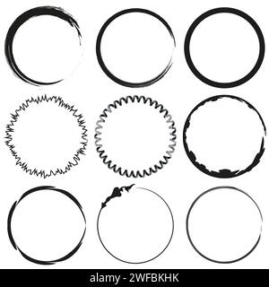 Black grunge round shapes. Brush strokes circles frames elements. Vector illustration. EPS 10. Stock image. Stock Vector