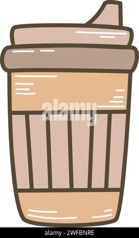 Paper eco takeaway coffee cup doodle sketch style. Paper glass with hot drink clip art. Simple hand drawn glass, street food. Fast takeaway food Stock Vector