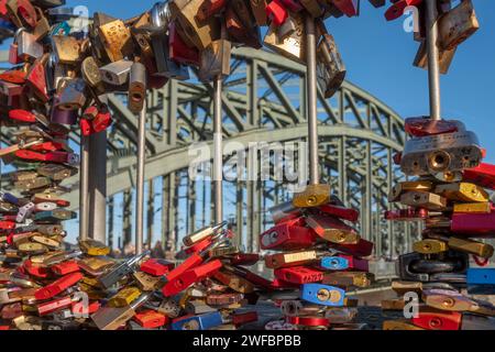 Love locks on the Hohenzollern Bridge in Cologne Stock Photo