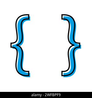 Curly brackets icon. Blue elements. Freehand art design. Math symbol. Flat style. Vector illustration. Stock image. EPS 10. Stock Vector