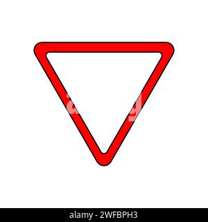 Give way road sign. Red triangle icon. Attention symbol. Warning element. Simple design. Vector illustration. Stock image. EPS 10. Stock Vector