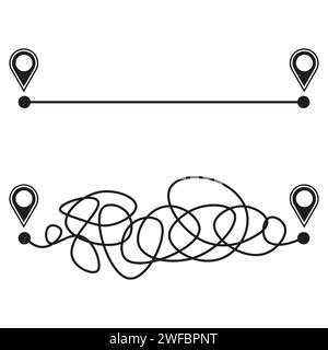Pins path straight confusing. Road trip. Vector illustration. EPS 10. Stock Vector
