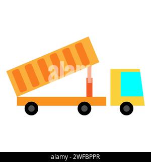 Dump truck icon. Orange lorry sign. Cartoon style. Delivery van. Flat art design. Vector illustration. Stock image. EPS 10. Stock Vector