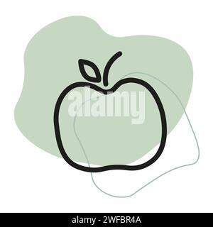 Line art apple line colored spot. Sweet food. Plant leaf sign. Vector illustration. stock image. EPS 10. Stock Vector