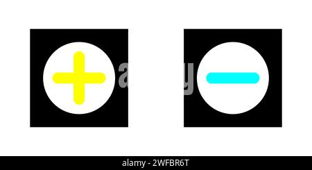 Plus and minus icon. Yellow and turquoise colors. Mathematics element. Calculator sign. Vector illustration. Stock image. EPS 10. Stock Vector