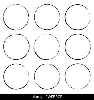 Grunge circle frames. Black silhouette elements. Decorative logo. Abstract background. Vector illustration. Stock image. EPS 10. Stock Vector
