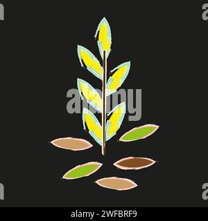 Autumn willow stem on black background. Realistic watercolor picture. Freehand design. Vector illustration. Stock image. EPS 10. Stock Vector