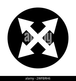Four arrows icon. Black circle. Business background. Navigation app. Mobile design. Vector illustration. Stock image. EPS 10. Stock Vector