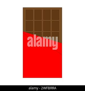 Chocolate bar icon. Red wrapper. Sweet food. Tasty snack. Line art. Cartoon design. Vector illustration. Stock image. EPS 10. Stock Vector