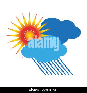 cartoon sun clouds rain. Autumn weather. Vector illustration. stock image. EPS 10. Stock Vector