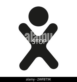 Stop child icon. Black silhouette. Danger emblem. Kid security concept. Save life. Vector illustration. Stock image. EPS 10. Stock Vector