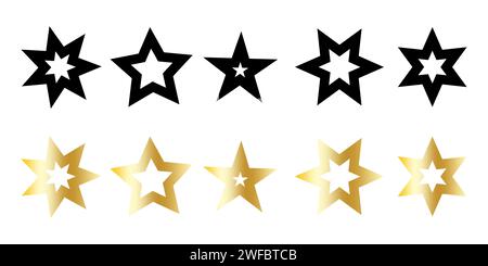 Black and golden stars set. Silhouette freehand elements. Abstract sign. Trendy art. Vector illustration. Stock image. EPS 10. Stock Vector
