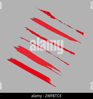 Red brush strokes. Gray background. Design grunge texture. Free hand abstract. Vector illustration. Stock image. EPS 10. Stock Vector