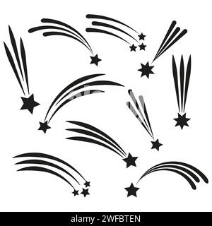 Flat shooting stars icons set. Star icon. Abstract cosmos. Vector illustration. EPS 10. Stock Vector