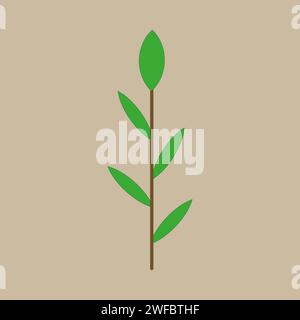 Green willow stem on gray background. Realistic watercolor picture. Freehand art. Vector illustration. Stock image. EPS 10. Stock Vector