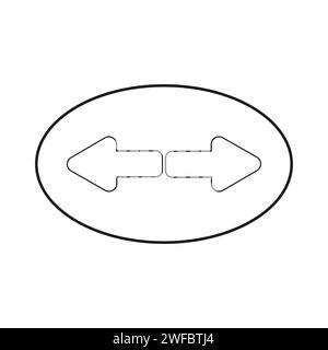 Double arrows icon silhouette. Oval frame. Line art. Flat design. File transfer. Vector illustration. Stock image. EPS 10. Stock Vector