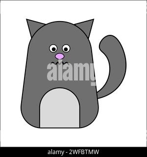 Sad cute cat. Grey animal. Cartoon style. Emotional sign. Creative art. Hand drawn. Vector illustration. Stock image. EPS 10. Stock Vector