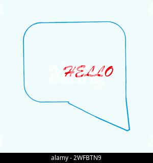 Hello speech bubble icon. Blue background. Modern design. Calligraphy chat emblem. Vector illustration. Stock image. EPS 10. Stock Vector