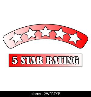 Icon with red five stars rating lettering. Star icon. Vector illustration. Stock image. EPS 10. Stock Vector