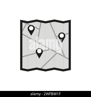 Map with pin icon. Concept graphic design element. Road trip. Vector illustration. Stock image. EPS 10. Stock Vector