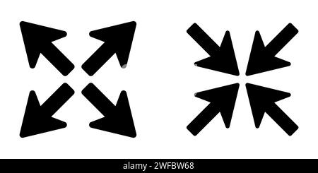 Black arrows inward outward. Pointer arrow icon. Line emblem. Navigation pointer. Vector illustration. Stock image. EPS 10. Stock Vector