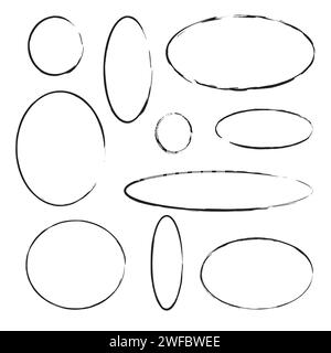 Set of empty ink frames. Circle and oval. Geometric figures. Decor concept. Art design. Vector illustration. Stock image. EPS 10. Stock Vector