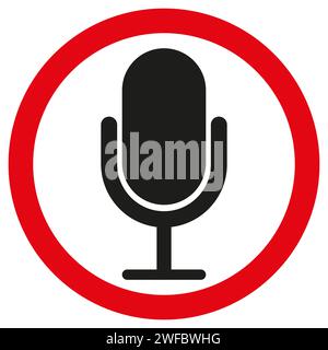 Microphone in red circle. Outline frame. Radio symbol. Record element. App emblem. Vector illustration. Stock image. EPS 10. Stock Vector