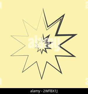 Ink starburst icon. Silhouette inside. Yellow background. Cartoon style. Abstract sign. Vector illustration. Stock image. EPS 10. Stock Vector