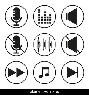 Sound icons. Speaker icon. Megaphone speaker. Play video button set. Vector illustration. Stock image. EPS 10. Stock Vector