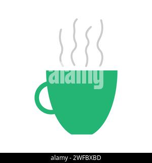 Steam mug. Green icon. Hot drink. Tea coffee. Fresh food. Isolated object. Cartoon art. Vector illustration. Stock image. EPS 10. Stock Vector