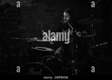 As Able as Kane / AAAK's drummer performing live at the Eagle Inn, Salford on 25th September 2014 Stock Photo