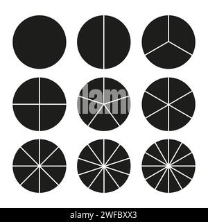 Black circles sectors set. Round shape. Information sign business concept. Vector illustration. stock image. EPS 10. Stock Vector