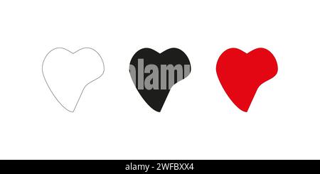 Collection of doodle hearts icons. Red, white, black love symbol. Romantic design. Vector illustration. Stock image. EPS 10. Stock Vector