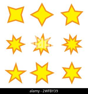 Stars in orange frames icon set. Quality design element. Abstract art collection. Vector illustration. Stock image. EPS 10. Stock Vector