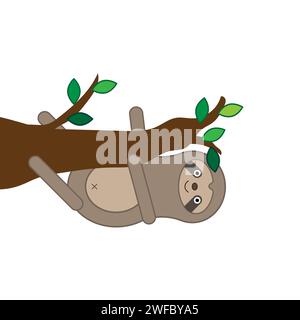Cute raccoon on tree branch. Green leaves. Posing animal. Cartoon forest inhabitant. Vector illustration. Stock image. EPS 10. Stock Vector