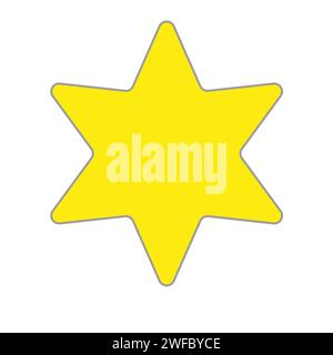 Yellow six-pointed star icon. Design element. Simple flat picture. Hand drawn art. Vector illustration. Stock image. EPS 10. Stock Vector