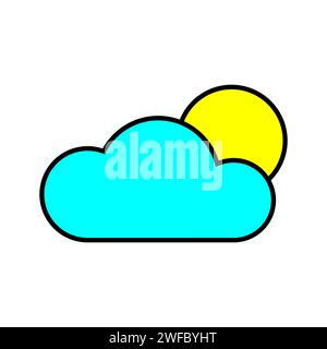 Cloud with sun icon. Forecast weather. Nature concept. Colored sign. Simple design. Vector illustration. Stock image. EPS 10. Stock Vector