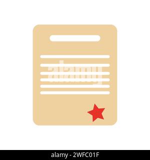 Beige color document page icon. Red star. Application form. Business art concept. Vector illustration. Stock image. EPS 10. Stock Vector