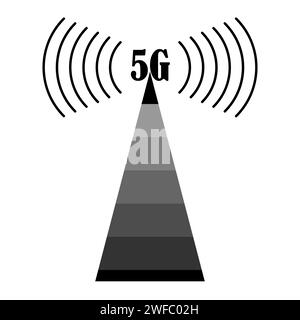 Flat icon with tower 5g icon. Global network. Radio station signal. Internet communication. Vector illustration. stock image. EPS 10. Stock Vector