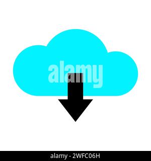 Download cloud icon. Black arrow sign. Blue shape. Technology concept. App button. Vector illustration. Stock image. EPS 10. Stock Vector