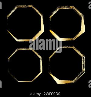 Set of golden heptagon icon on black. Geometric figure frame. Abstract simple design. Vector illustration. Stock image. EPS 10. Stock Vector